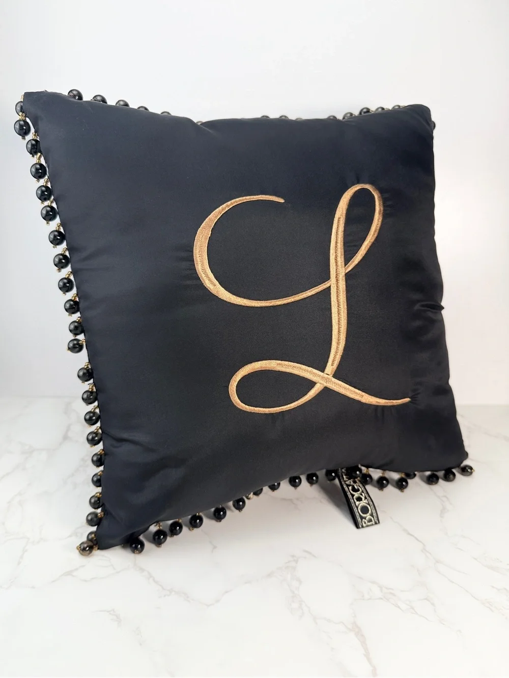 Borgata Monogramed “L” Beaded 12”x 12” Accent Pillow